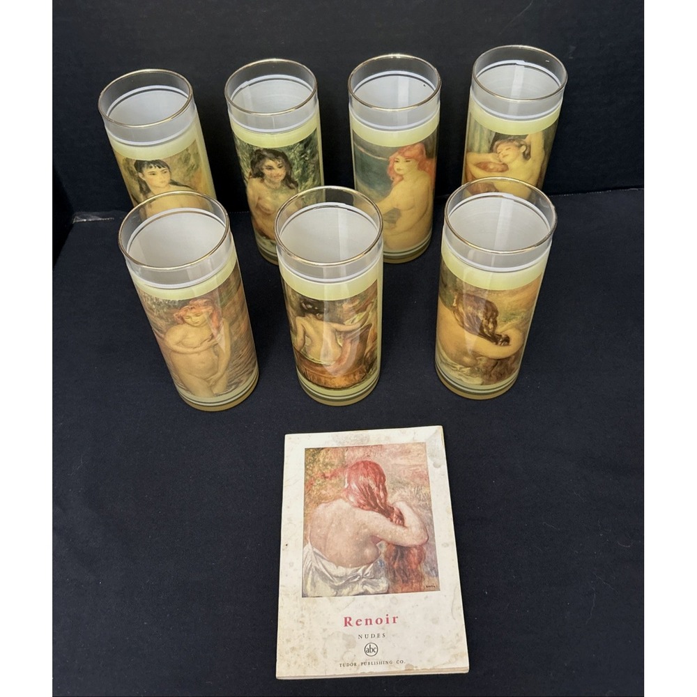 Vtg Pierre Auguste Renoir Classic Masters Glass Tumblers 7 Vue-lon Ware Litho